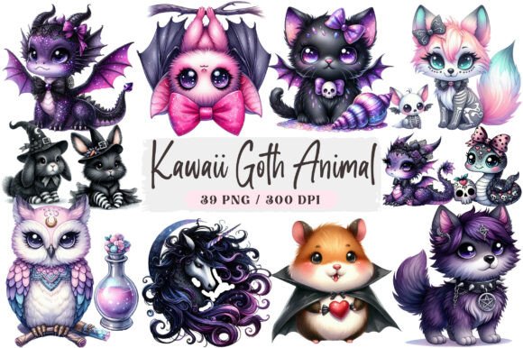 Download Kawaii Goth Animal Clipart Bundle - Clipart bundle Collection