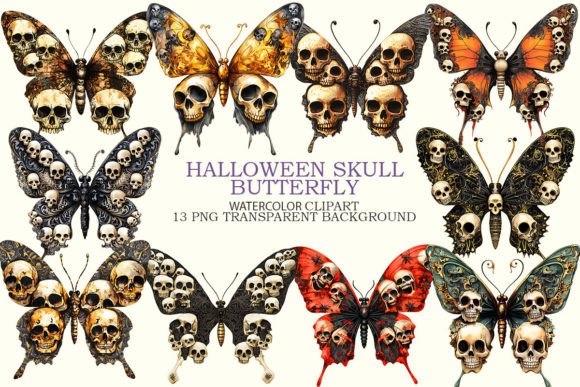Download Halloween Skull Butterfly Clipart Bundle - Clipart bundle Collection