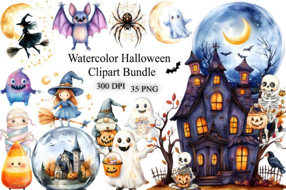 Download Watercolor Halloween Clipart Bundle - Clipart bundle Collection