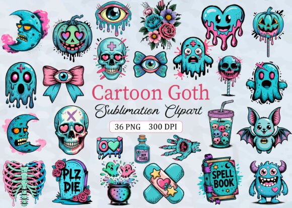 Download Cartoon Goth Sublimation Clipart Bundle - Clipart bundle Collection