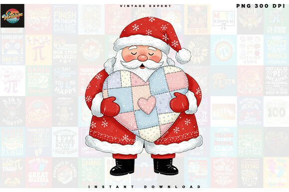 Download Santa Hugging Patchwork Heart Christmas - Heart christmas Collection