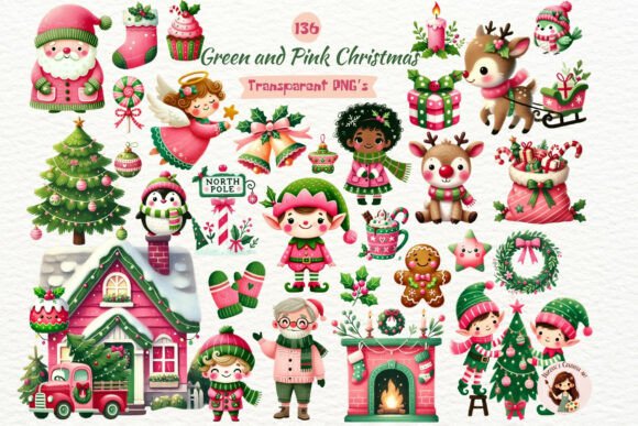 Download Pink and Green Christmas Clipart Bundle - Clipart bundle Collection