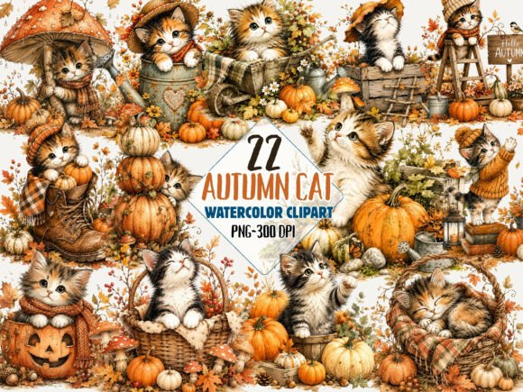 Download Autumn Pumpkin Cat Clipart Bundle Png - Clipart bundle Collection