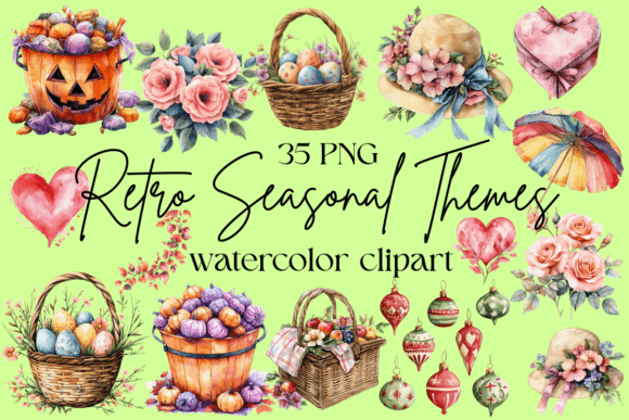 Download Retro Seasonal Clipart Bundle - Clipart bundle Collection