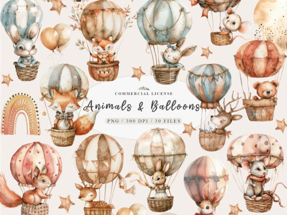 Download Neutral Baby Animals, Hot Air Balloon - Balloon Collection