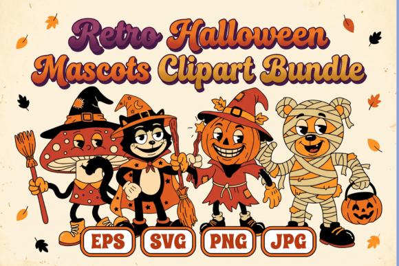 Download Retro Halloween Mascots Clipart Bundle - Clipart bundle Collection