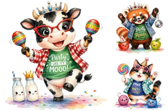 Download Watercolor Party Animals Clipart Bundle - Clipart bundle Collection