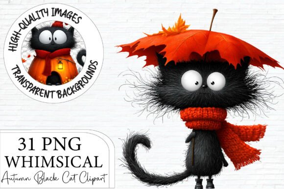 Download Autumn Black Cat Clipart Bundle PNG - Clipart bundle Collection